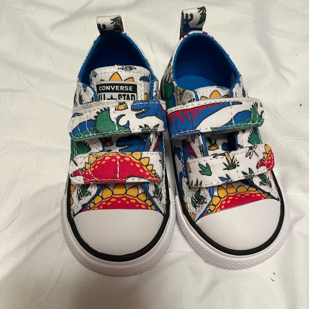 Converse Kids' White Dinosaur Print Hook-and-Loop Sneakers